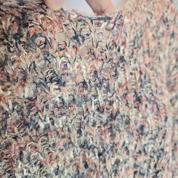 Lush Long Sleeve Sweater Sz S Multicolor Loose Knit Exposed Seams V-Neck Cozy - Picture 5 of 11